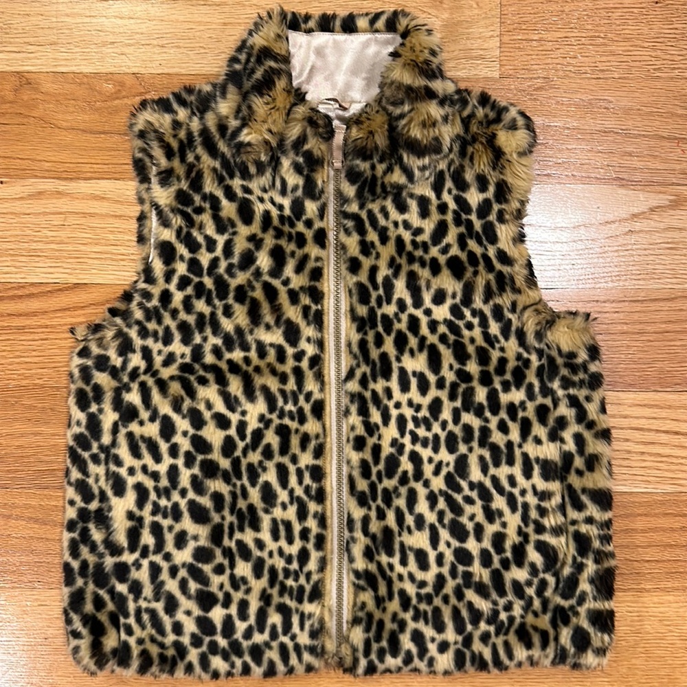 Crewcuts Girls faux-fur leopard print vest, size S